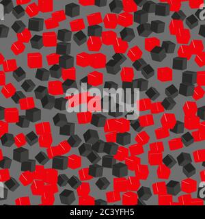 Red and Black Cubes Seamless Pattern, 3D Illustration Stock Vector