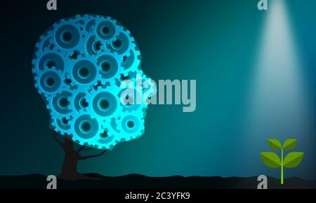 Human head with cogs and gears for business strategy and growth concept, 3d rendering. Stock Photo