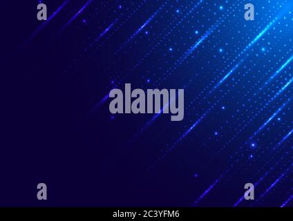 Abstract technology digital futuristic different neon glowing dots particles with lighting on blue background. Big data. Vector illustration Stock Vector