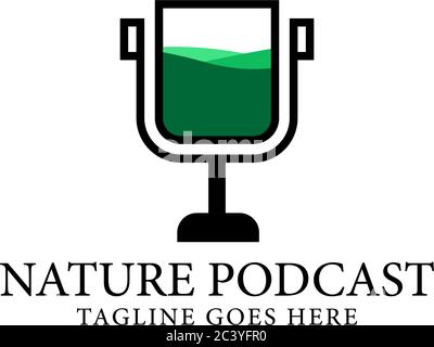 Nature podcast mic logo design template, digital Outdoor audio show logo inspiration Stock Vector