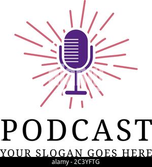 creative podcast mic logo design template, digital audio show logo inspiration Stock Vector