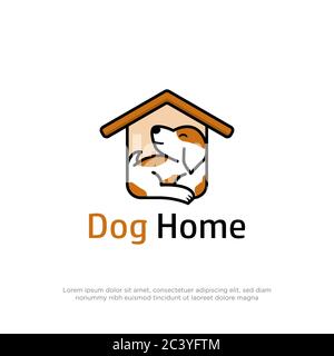 Beauty dog home logo design,comfortable puppy's house cartoon logo inspiration Stock Vector