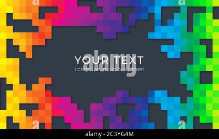 Color spectrum abstract pixel background illustration. Seamless colorful squares background with shadows and empty space for text. Stock Vector