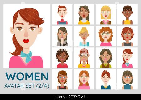 Hipster style young woman, character set avatar flat collection