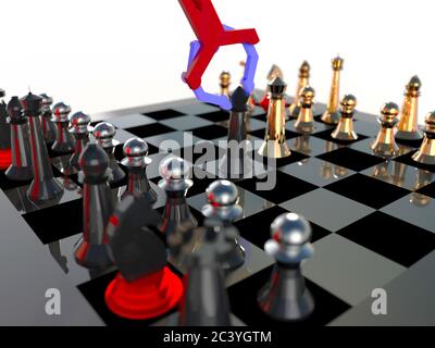 Robotic arm (artificial intelligence) playing chess 3d illustration Stock Photo