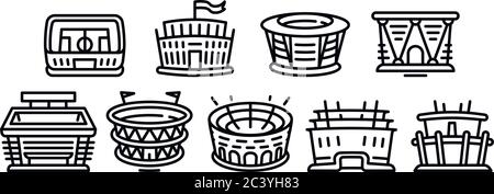 Arena icons set. Outline set of arena vector icons for web design isolated on white background Stock Vector