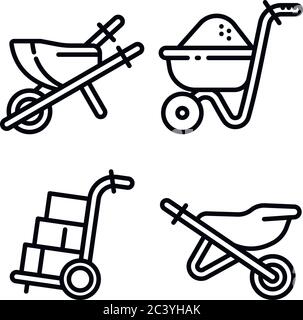 Wheelbarrow icons set. Outline set of wheelbarrow vector icons for web design isolated on white background Stock Vector