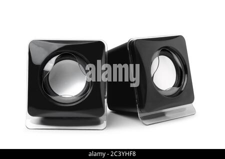 Black portable speakers isolated on a white background Stock Photo