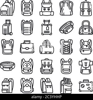 Backpack icons set. Outline set of backpack vector icons for web design isolated on white background Stock Vector