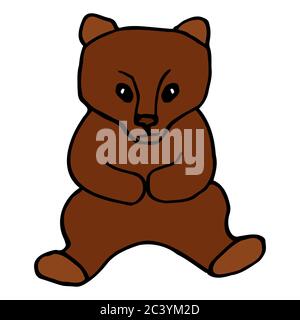 Hand drawn colorful bear. Cartoon color bear outline doodle style. Vector illustration isolated on white background. Decoration for greeting cards Stock Vector