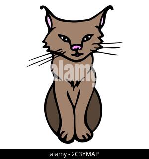 Hand drawn colorful lynx. Cartoon color lynx outline doodle style. Vector illustration isolated on white background. Decoration for greeting cards Stock Vector