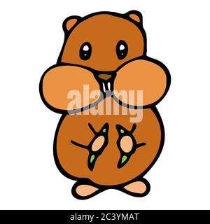 Hand drawn colorful hamster. Cartoon color hamster outline doodle style. Vector illustration isolated on white background. Decoration for flayers Stock Vector