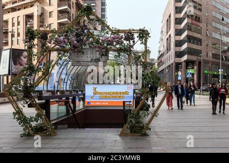Entrances to Tashir Street, underground shops, Northern Avenue, Yerevan, Armenia Stock Photo