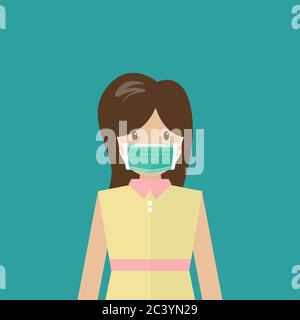 Woman wearing medical mask. People wearing a protective medical mask for prevent virus Covid-19. Vector illustration. Stock Vector