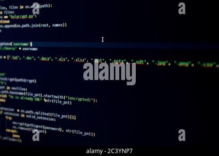 Virus Source code. Malicious script source code that encrypts the files ...