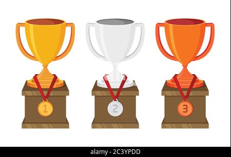 Vector gold, silver and bronze winners cup. Stock Vector