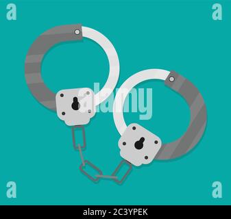 Handcuffs isolated on blue background. Flat style icon. Vector illustration. Stock Vector