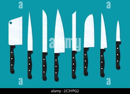 Different types of kitchen knives. Vectors set Stock Vector