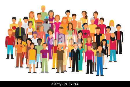 Flat illustration of society members with a large group of men and women Stock Vector