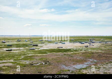 A coastal view out across the Thames estuary at low tide,Leigh-On-Sea, Essex,UK. Stock Photo