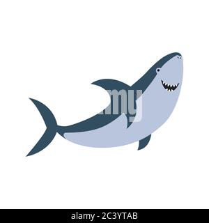 Cute flat shark. cartoon vector illustration isolated on white background Stock Vector