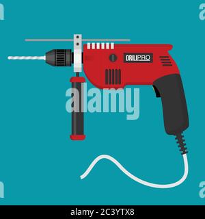 Drill flat vector icon isolated on color background Stock Vector