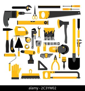 Repair and construction illustration with working tools icons. Stock Vector