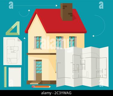 Set of vector architect concept design flat line Stock Vector