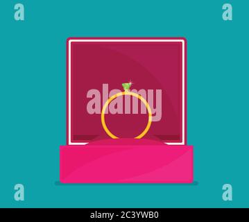 Ring with diamond or jewel in box Stock Vector