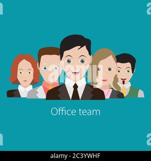 business people group color profile human resources team flat design vector illustration over blue background Stock Vector