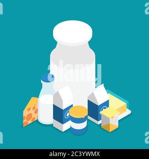 Isometric vector milk icon set Stock Vector