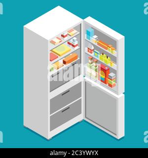 Isometric fridge. flat illustration icon. Stock Vector