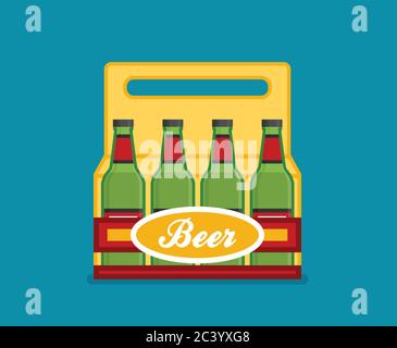 Pack of beer bottles flat style icon. Vector illustration. Stock Vector