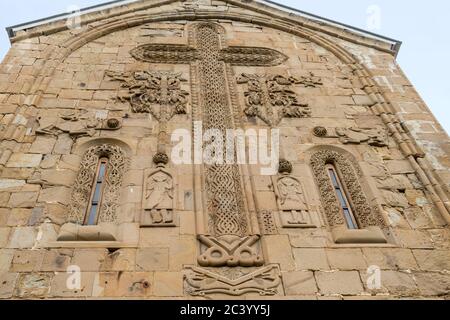 Carved Grapevine Cross on the east façade of the Church of the Assumption, Ananuri Fortress, (16th – 17th centuries), Georgia Stock Photo