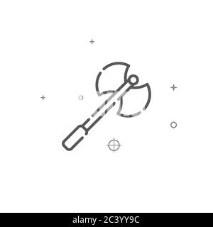 Double ax simple vector line icon. Weapons symbol, pictogram, sign. Light background. Editable stroke. Adjust line weight. Stock Vector