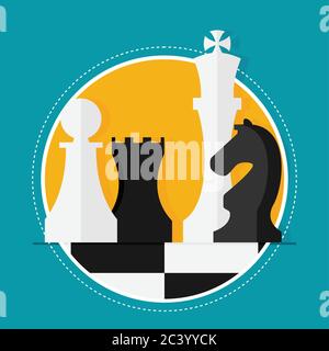 Flat design modern vector illustration concept of business strategy with chess figures on a chess board. Stock Vector