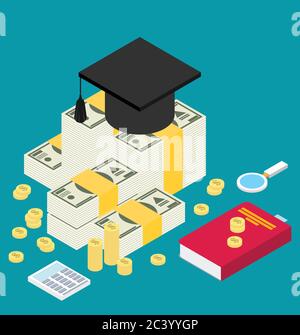 Isometric Vector invest in education concept in flat style Stock Vector
