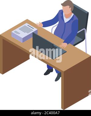 Tax inspector workplace icon, isometric style Stock Vector