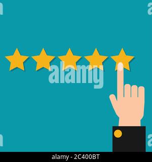 Vector customer review concepts in flat style - male hand choosing positive review. Stock Vector
