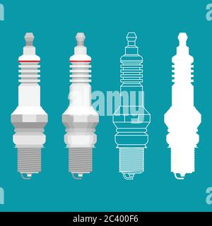 Car spark plug flat vector icon set Stock Vector