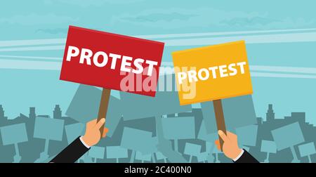 Hand holding protest sign flat illustration Stock Vector
