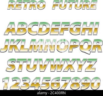 Chrome Alphabet in 80s Retro Futurism style. Stock Vector