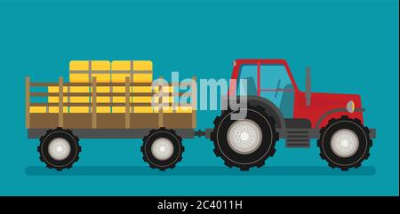Flat  tractor with semi-trailer icon isolated Stock Vector
