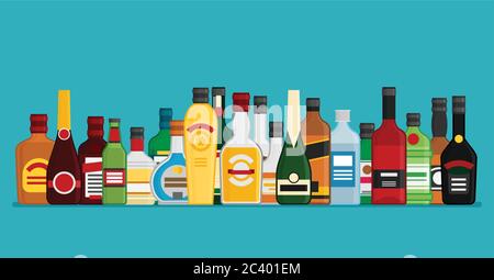 Flat vector bottles with alcohol Stock Vector