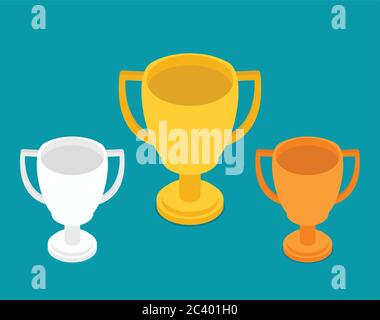 Vector gold, silver and bronze winners cup. Stock Vector