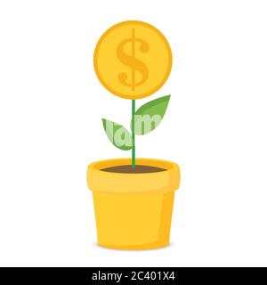 Investment concept with home plant in flower pot flat vector Stock Vector