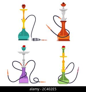 Hookah vector flat set isolated on a white background. Stock Vector