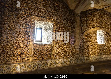 EVORA, PORTUGAL - JULY 25, 2017: Capela dos Ossos (Chapel of Bones) in Evora, Portugal in a beautiful summer day Stock Photo