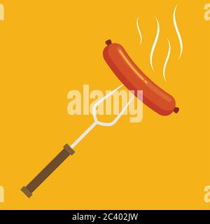 Flat vector sausage on a fork Stock Vector