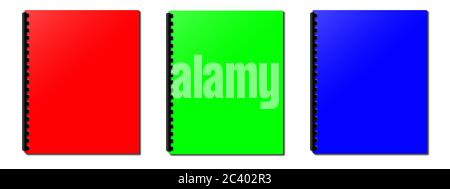 Empty Office folders Binder RGB. Illustration 3D rendering. Isolated on white background. Stock Photo